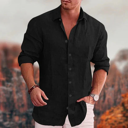 Herren Leinenhemd Langarm Elegantes Design