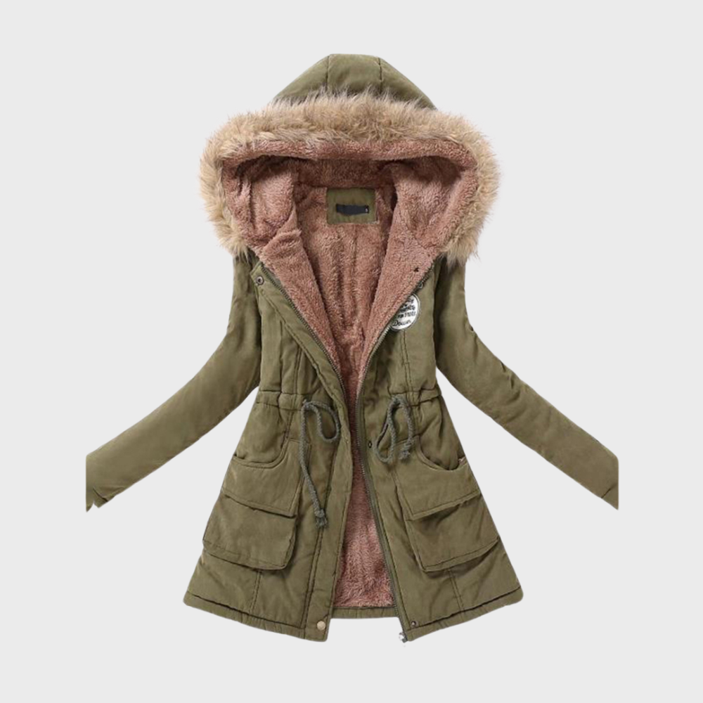 Lange Damenwinterjacke mit Kapuze Warm - IdealeKleiden