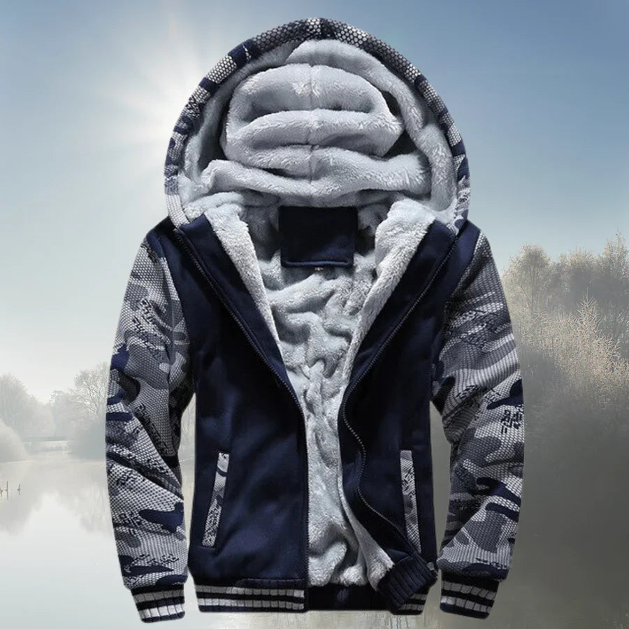 Fleece-Jacke mit Kapuze und Reißverschluss Warm