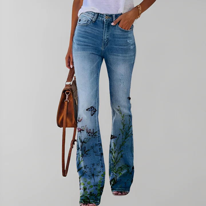 Gerade Jeans Blumenmuster Damen
