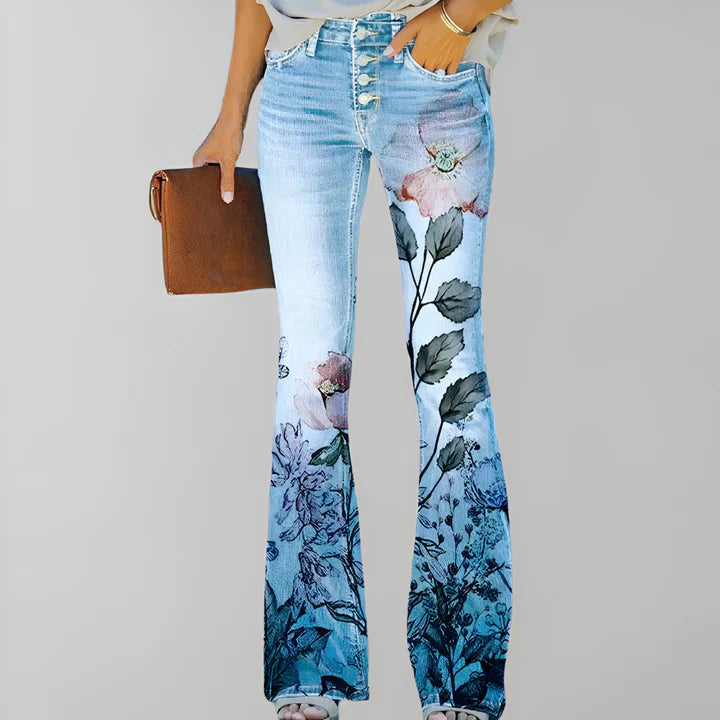 Gerade Jeans Blumenmuster Damen