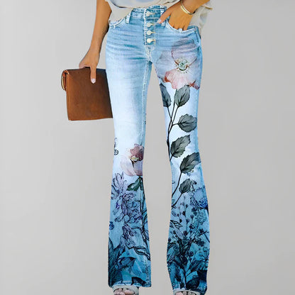 Gerade Jeans Blumenmuster Damen