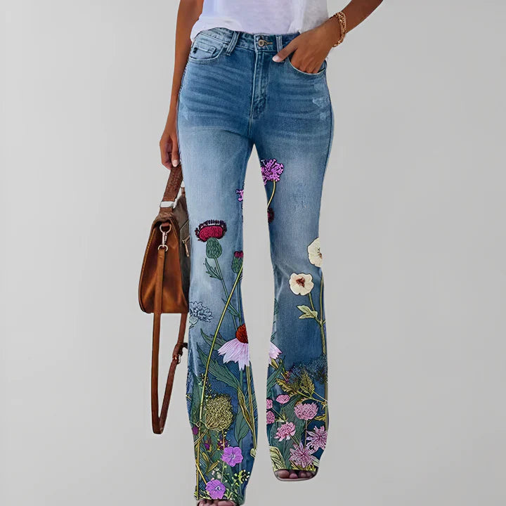 Gerade Jeans Blumenmuster Damen