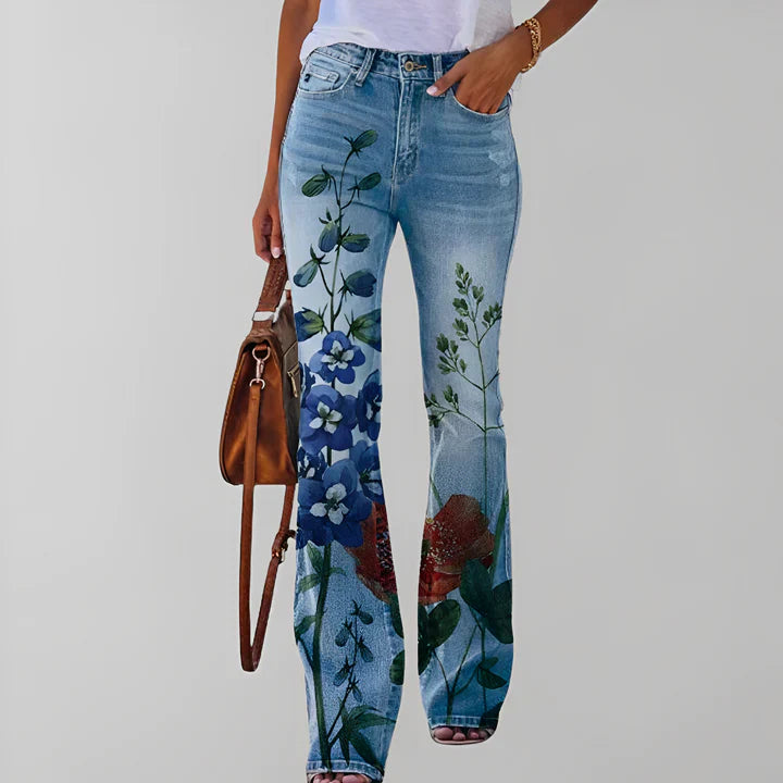 Gerade Jeans Blumenmuster Damen