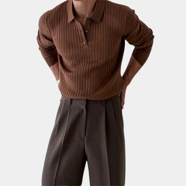 Herren Sweater Slim Fit mit Rippenmuster und Klassischem Kragen