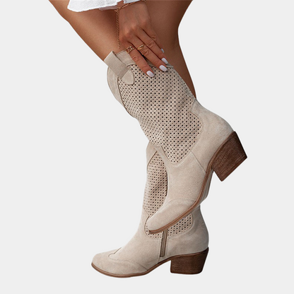 Western Stiefel Leder Braun Perforiert - IdealeKleiden
