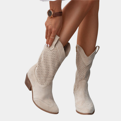 Western Stiefel Leder Braun Perforiert