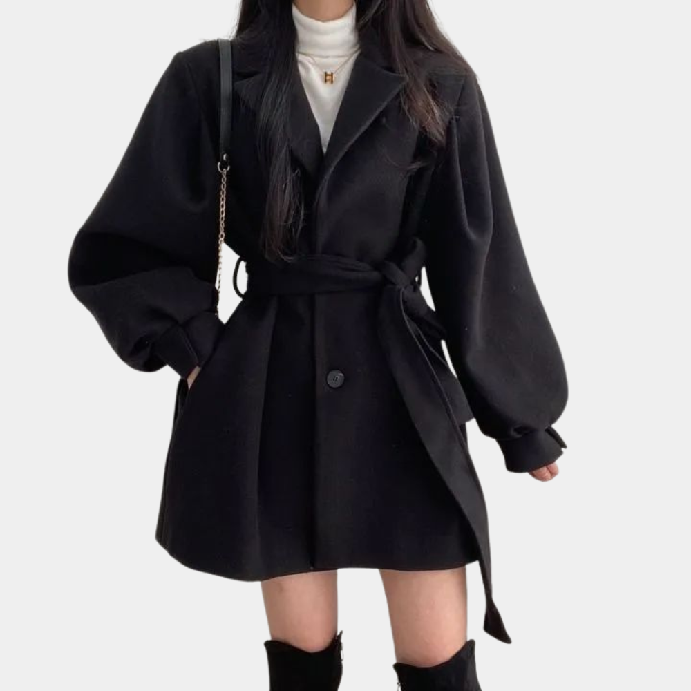 Wintermantel Damen Puffärmel Gürtel Elegant
