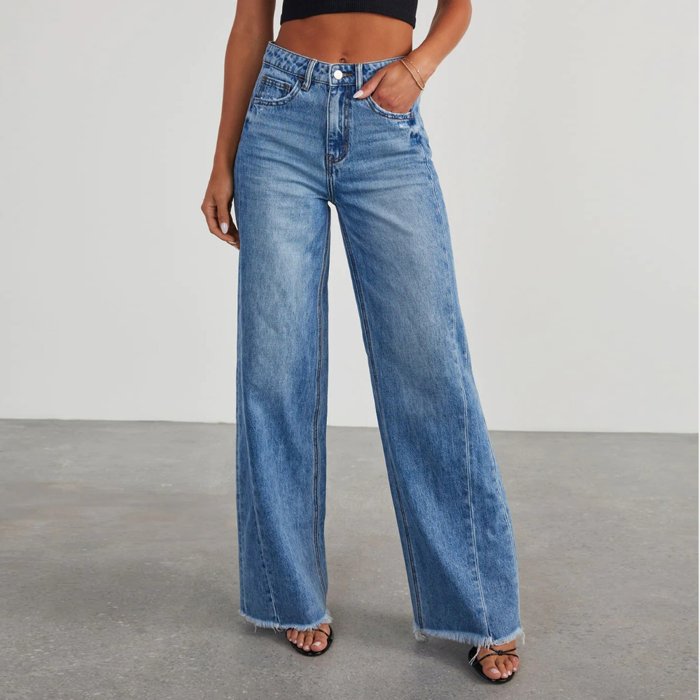 Retro Jeans Damen Weit Bequem Relaxed Fit - IdealeKleiden