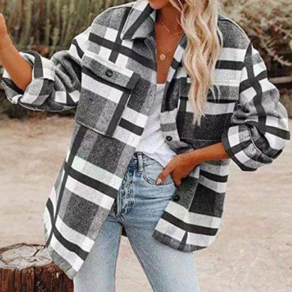 Stilvolle Damenjacke Kariert Warm Herbst