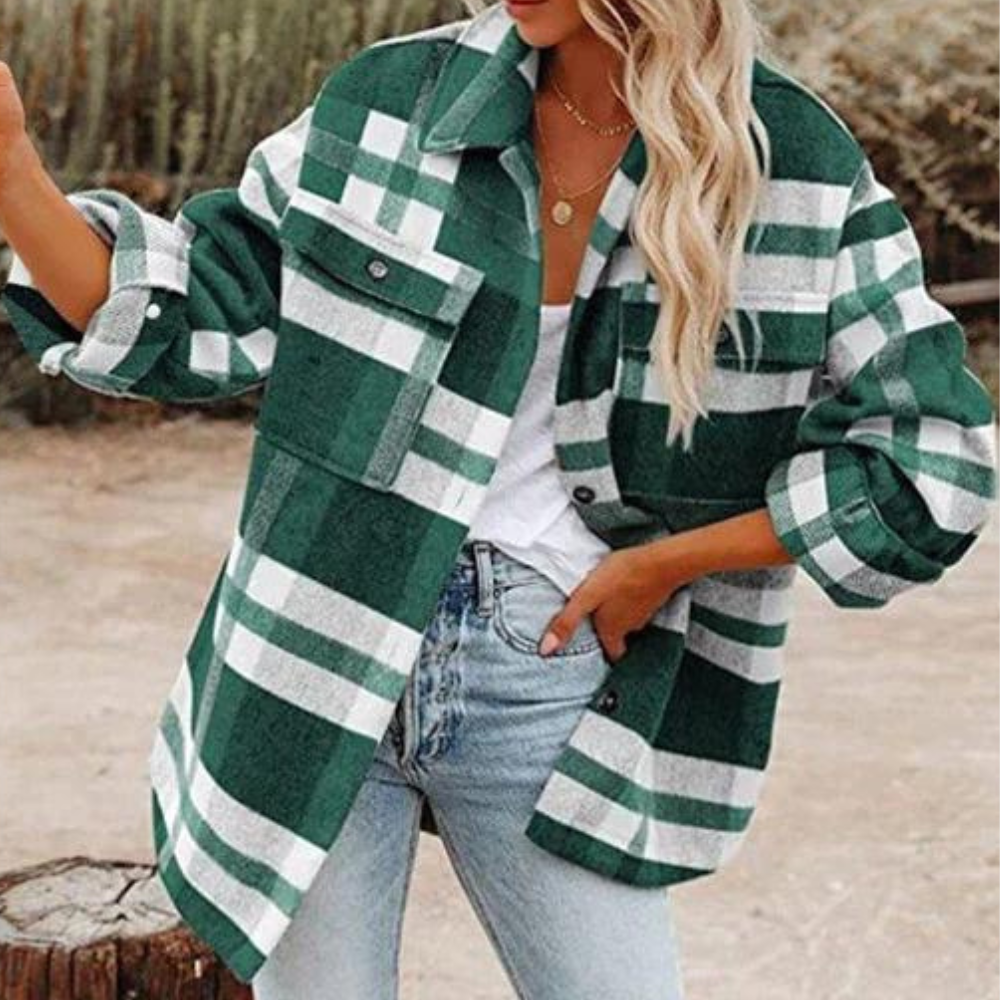 Stilvolle Damenjacke Kariert Warm Herbst