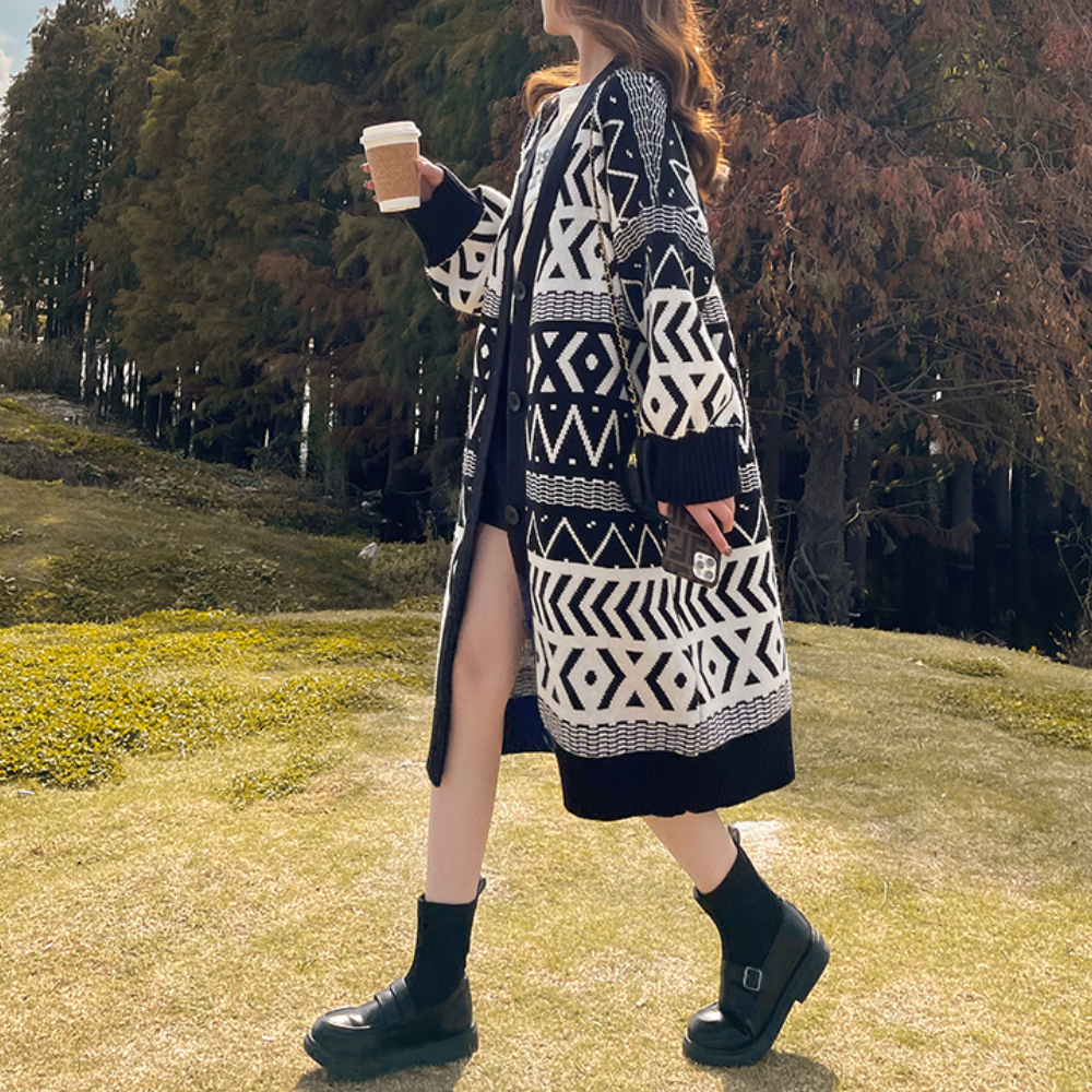 Stylischer Herbstmantel Geometrisches Design Damen - IdealeKleiden