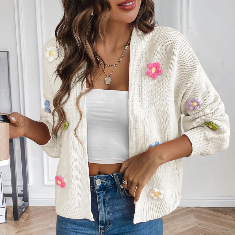 Stilvolle Damenjacke 3D Blumen Muster