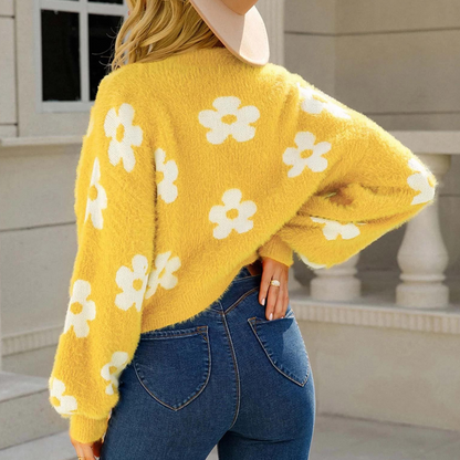 Damen Cardigan Kurz Floral Winter - IdealeKleiden