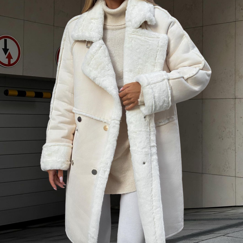 Lange Plüschjacke Damen Winter Elegance - IdealeKleiden