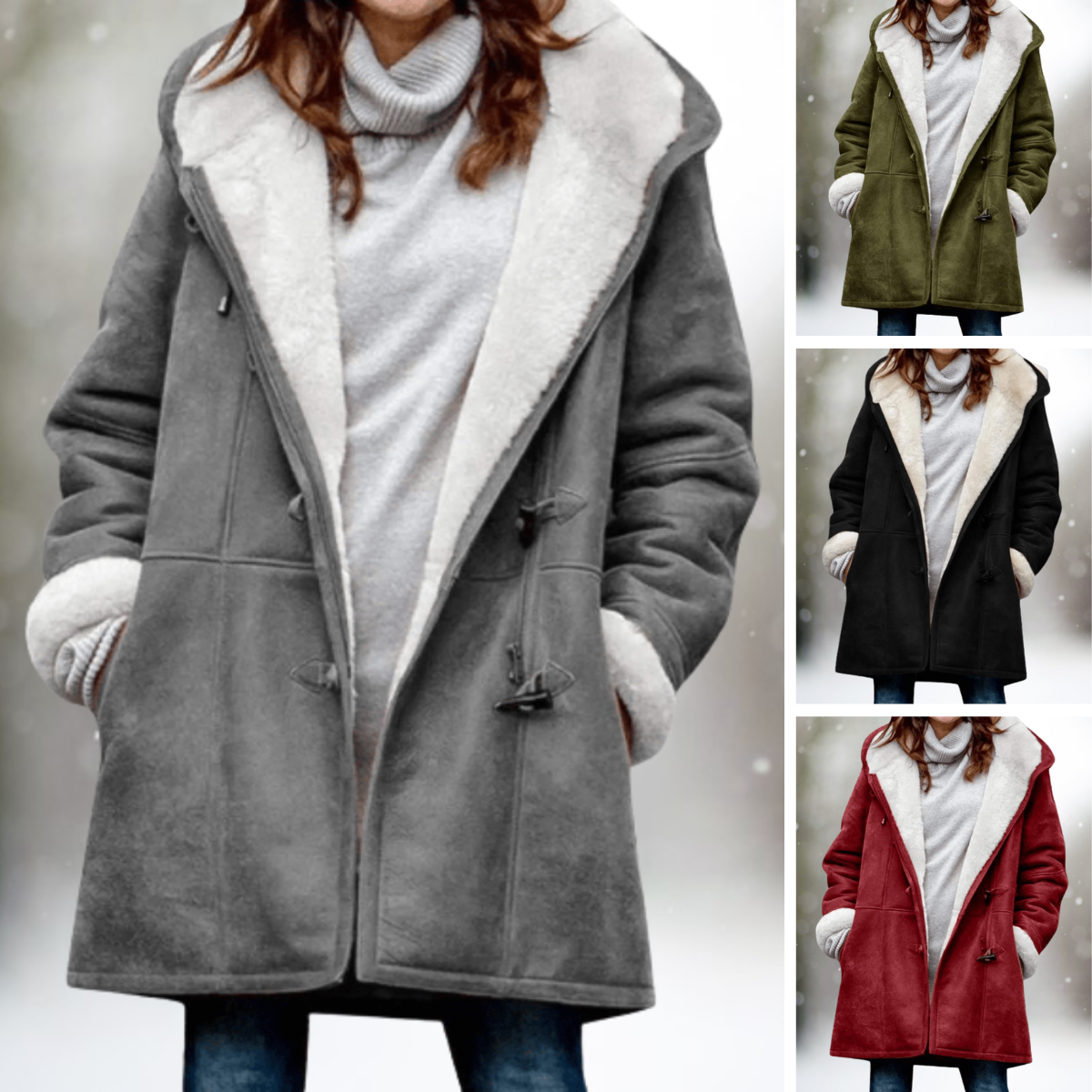 Frauen Winterjacke Fleece Leder Look - IdealeKleiden