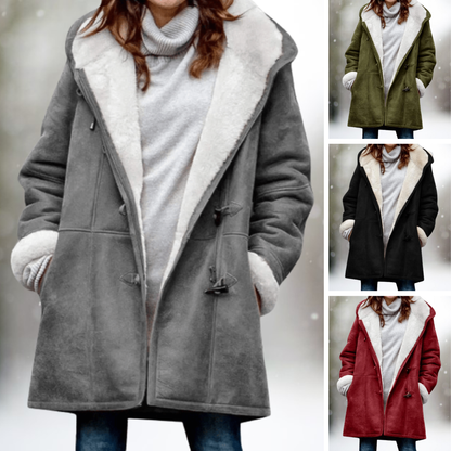 Frauen Winterjacke Fleece Leder Look - IdealeKleiden