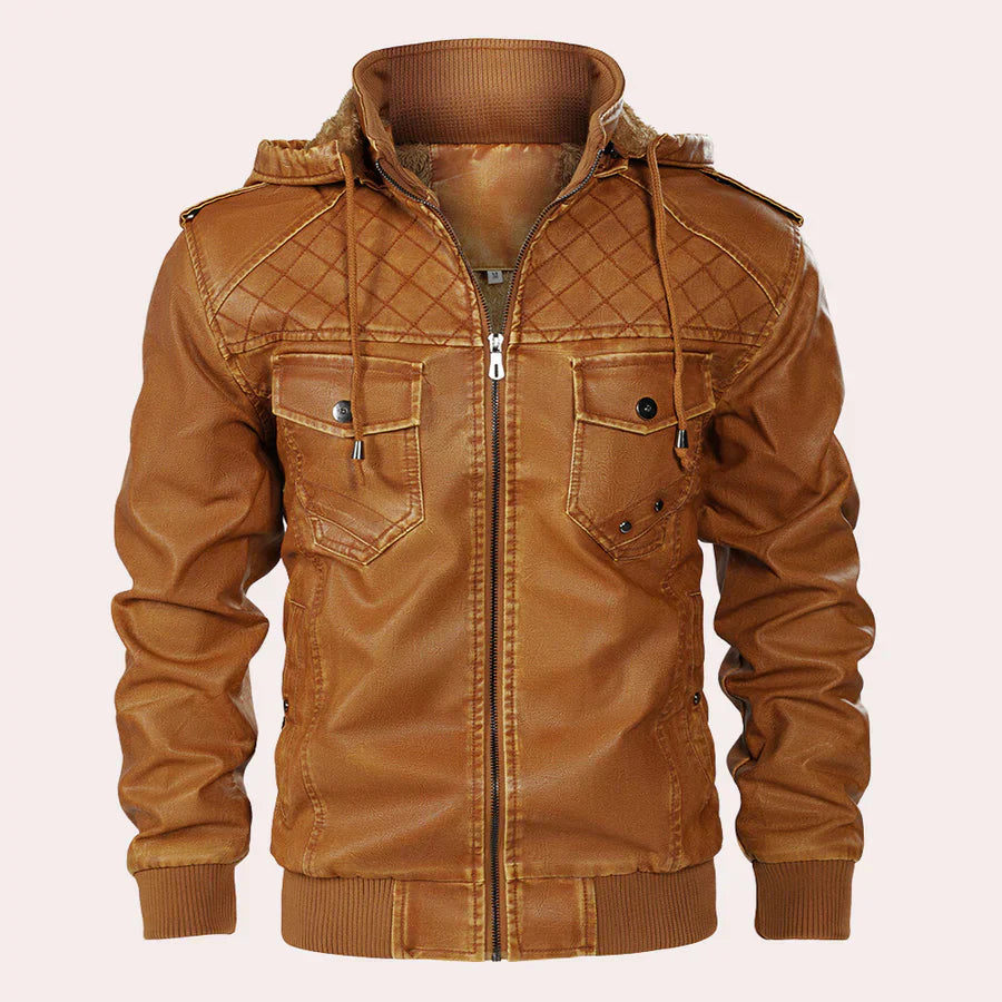 Elegante Lederjacke Herren Modern Kapuzen Style