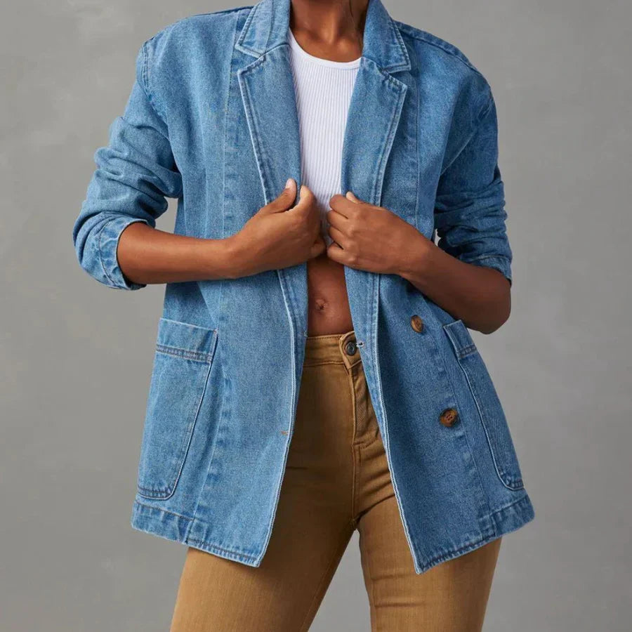 Frauen Jeansjacke Lässig Mit Taschen
