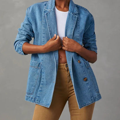 Frauen Jeansjacke Lässig Mit Taschen