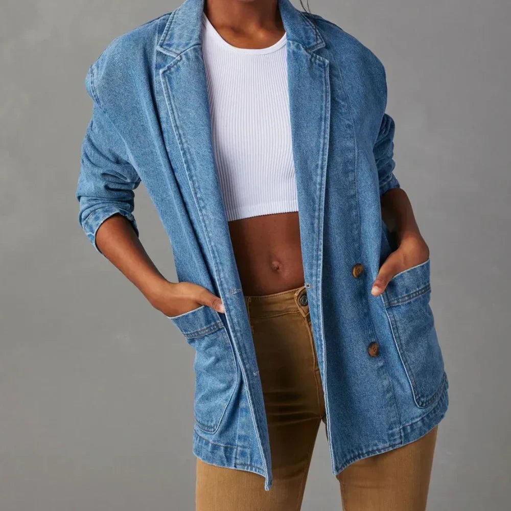 Frauen Jeansjacke Lässig Mit Taschen - IdealeKleiden