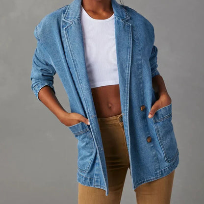 Frauen Jeansjacke Lässig Mit Taschen - IdealeKleiden