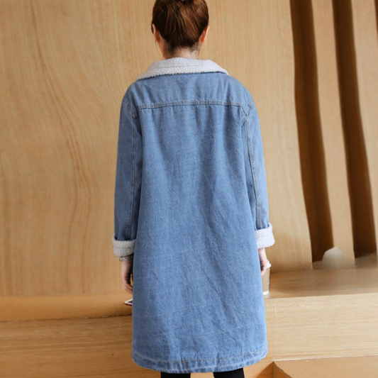 Stylischer Damen Denim Wintermantel Elegant - IdealeKleiden