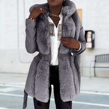 Elegante Frauenwinterjacke Kapuze Schwarz