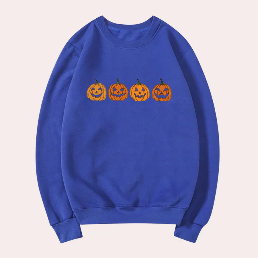 Halloween Pullover Damen Kürbis Design Rundhals - IdealeKleiden