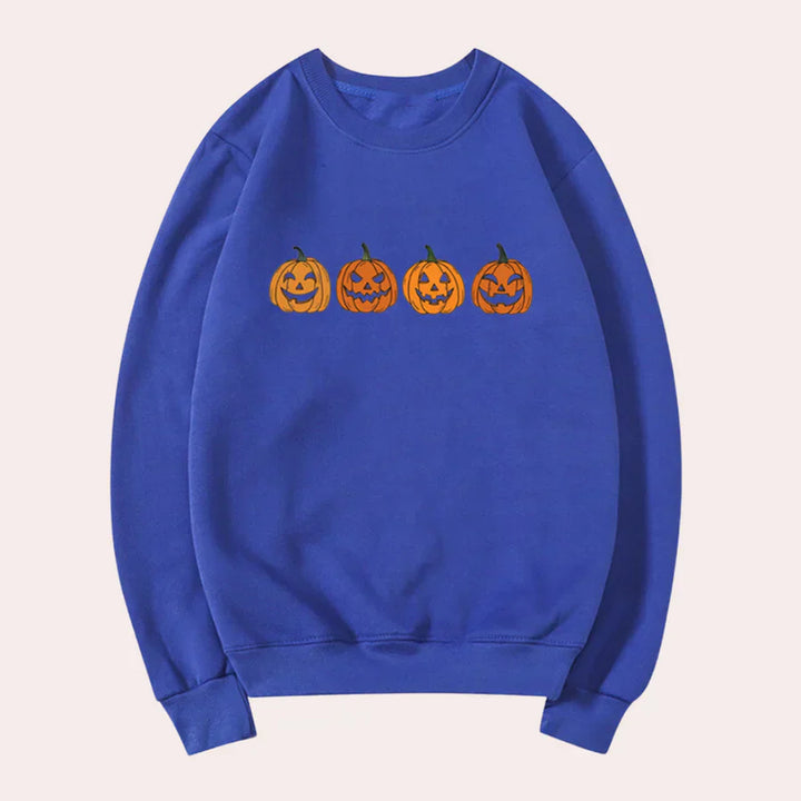Halloween Pullover Damen Kürbis Design Rundhals - IdealeKleiden