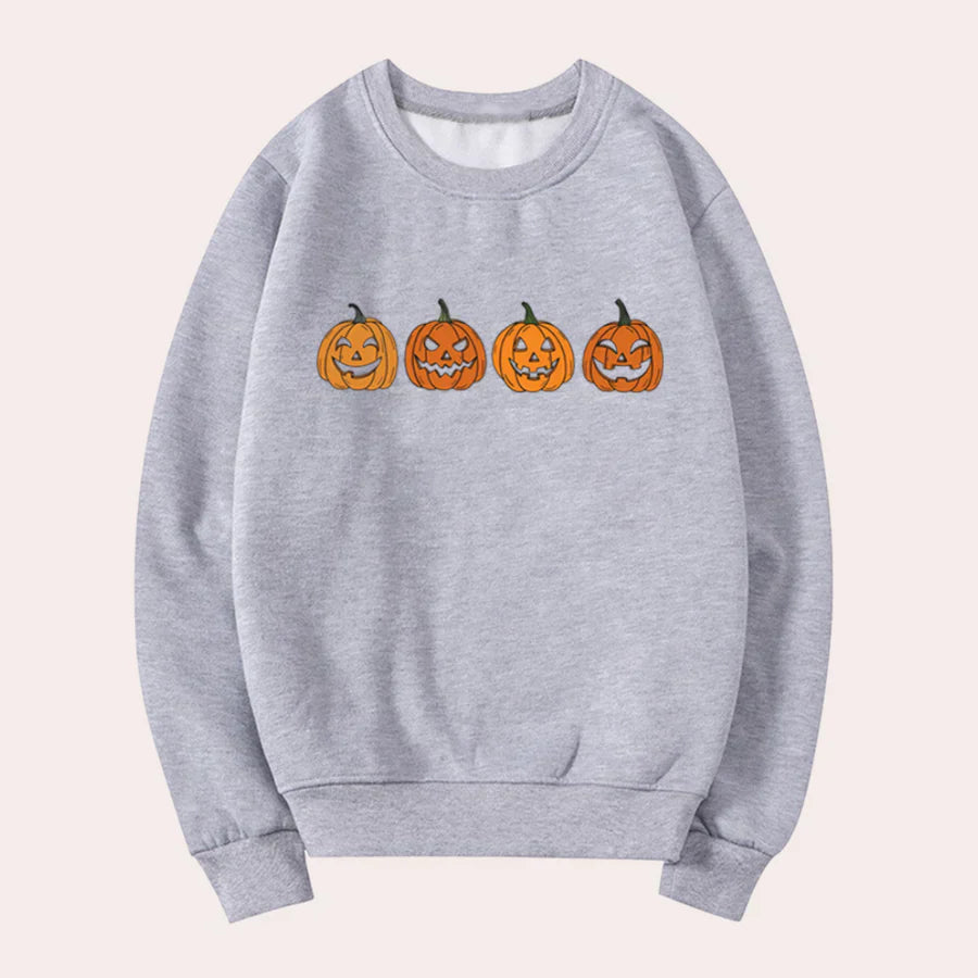 Halloween Pullover Damen Kürbis Design Rundhals