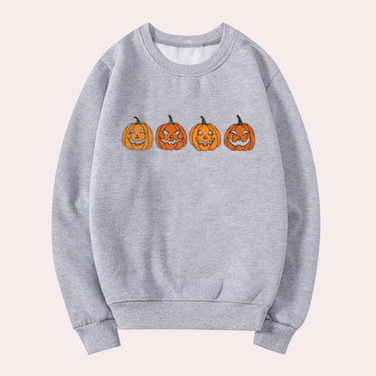 Halloween Pullover Damen Kürbis Design Rundhals