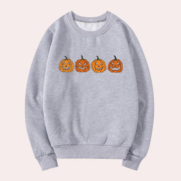 Halloween Pullover Damen Kürbis Design Rundhals