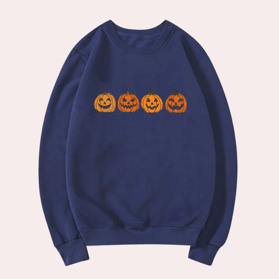 Halloween Pullover Damen Kürbis Design Rundhals