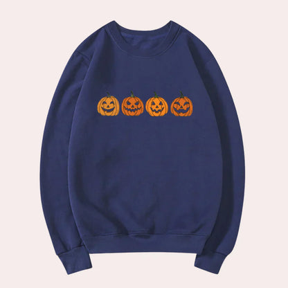 Halloween Pullover Damen Kürbis Design Rundhals