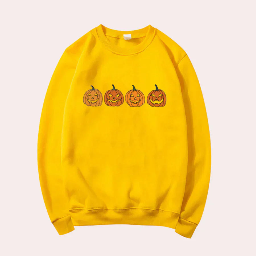 Halloween Pullover Damen Kürbis Design Rundhals