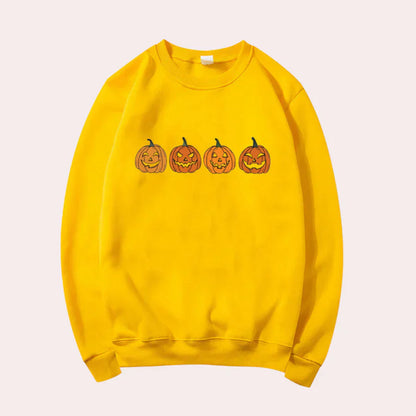 Halloween Pullover Damen Kürbis Design Rundhals