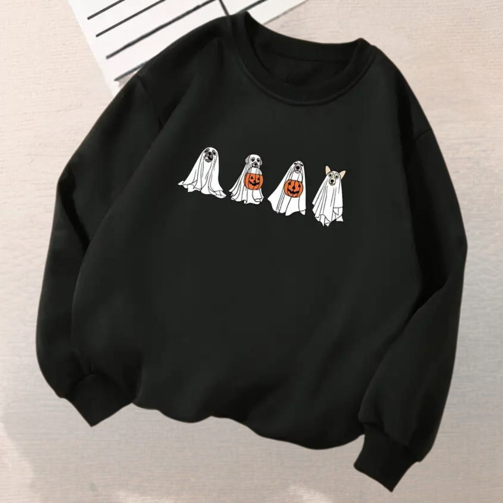 Gruselige Halloween Sweater für Frauen mit Hund Motiv - IdealeKleiden