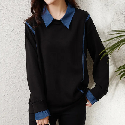 Damen Sweatshirt Elegantes Design Kragen - IdealeKleiden
