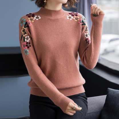 Weiche Damenpullover mit Blumenstickerei