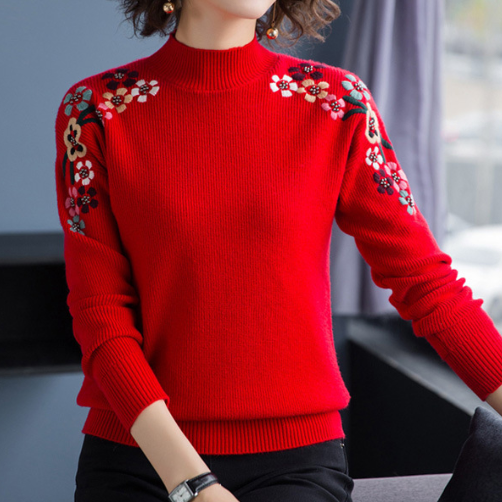 Weiche Damenpullover mit Blumenstickerei