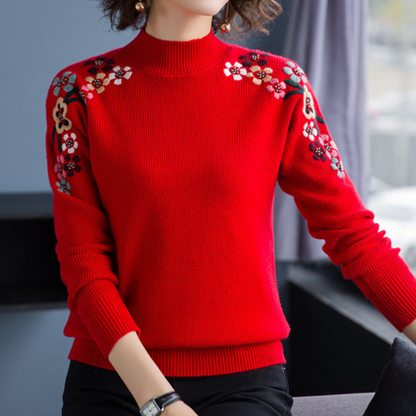 Weiche Damenpullover mit Blumenstickerei