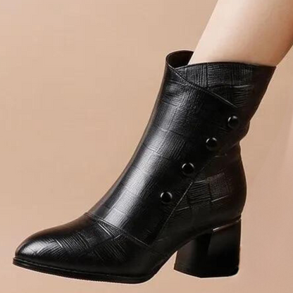 Stylische Knöchelstiefel - Textures Kunstleder - Hocher Blockabsatz