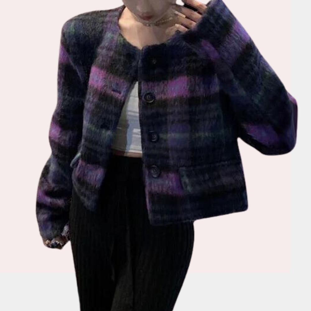 Modische Herbstjacke Karo Muster Damen