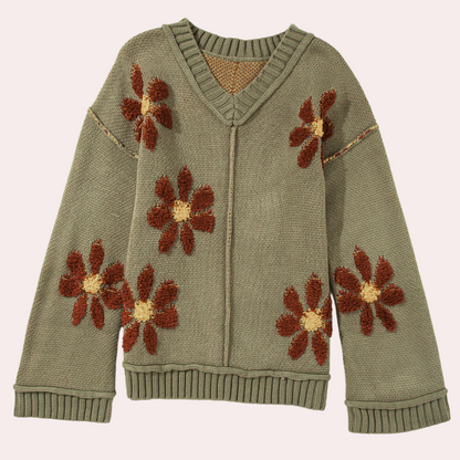 Eleganter Blumenpullover Damen Mode