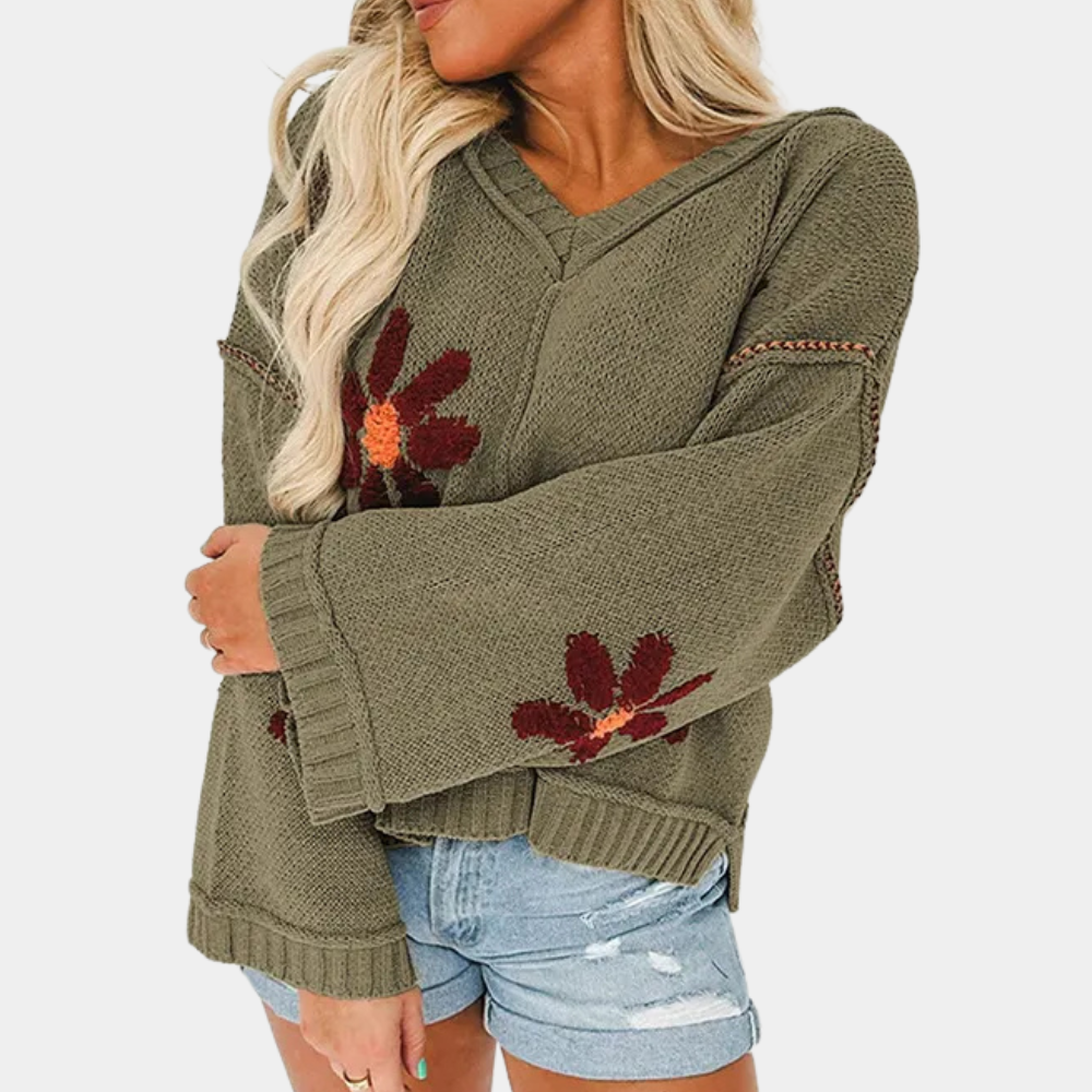 Eleganter Blumenpullover Damen Mode - IdealeKleiden
