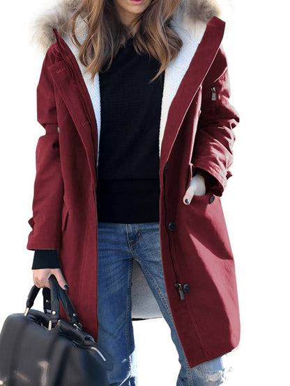 Winterparka Damen Lang Mantel Kapuze Kunstpelz