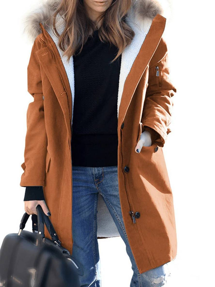 Winterparka Damen Lang Mantel Kapuze Kunstpelz