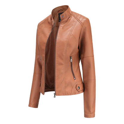 Lederjacke Biker Style Stehkragen - IdealeKleiden