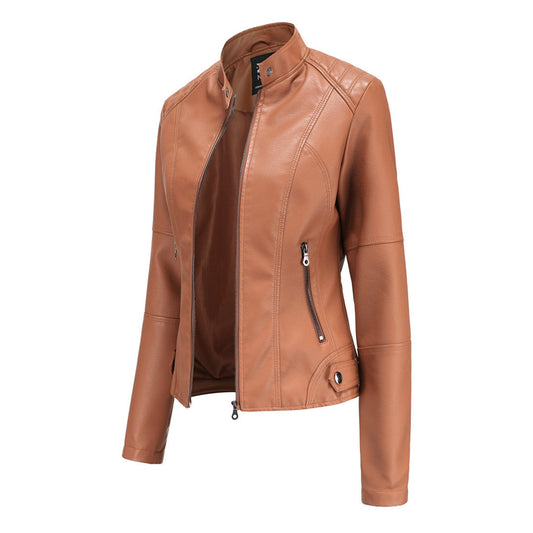 Lederjacke Biker Style Stehkragen - IdealeKleiden
